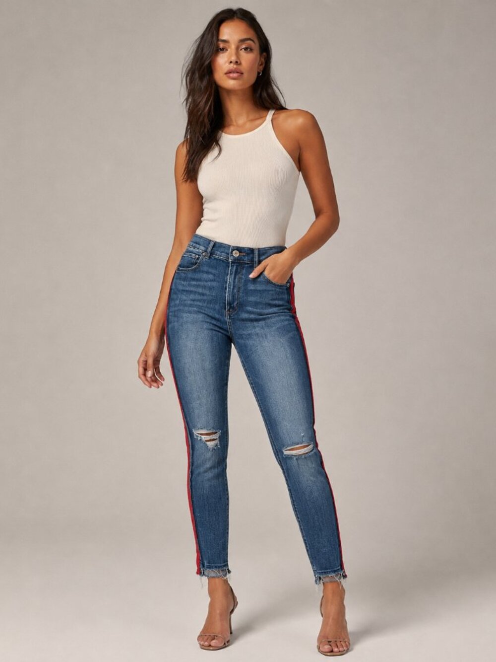 Express Ankle Legging High Rise Distressed Side Stripe Jeans Size 4R